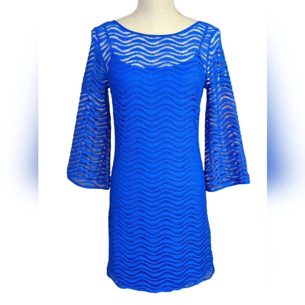 LILLY Pulitzer Sapphire Blue Topanga Waverly Lace Shift Dress sz S